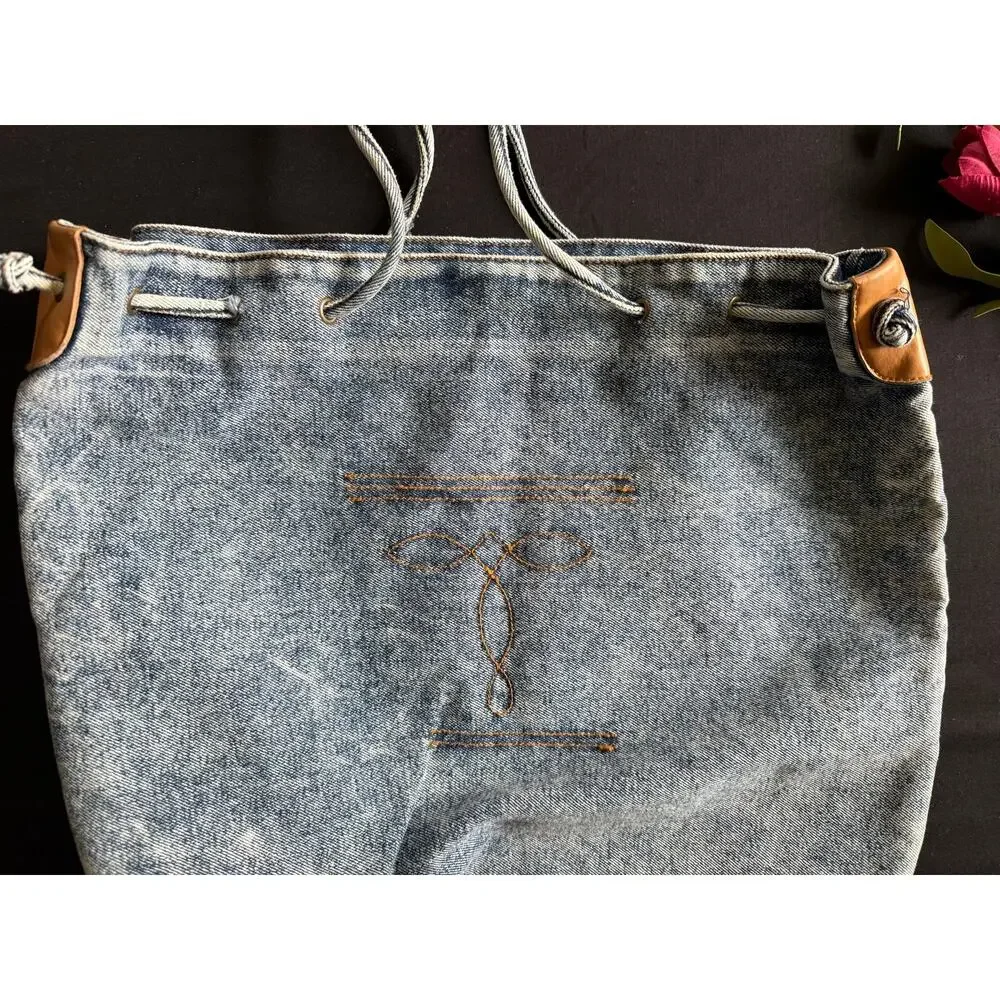 Vintage Mitzi Acid Wash Drawstring Bag Western Retro